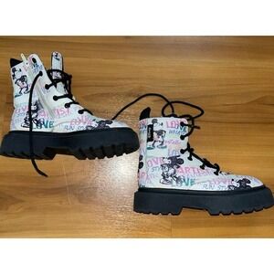 Girls Zara X Disney Mickey MouseWatercolor Graffiti Platform Combat Boots